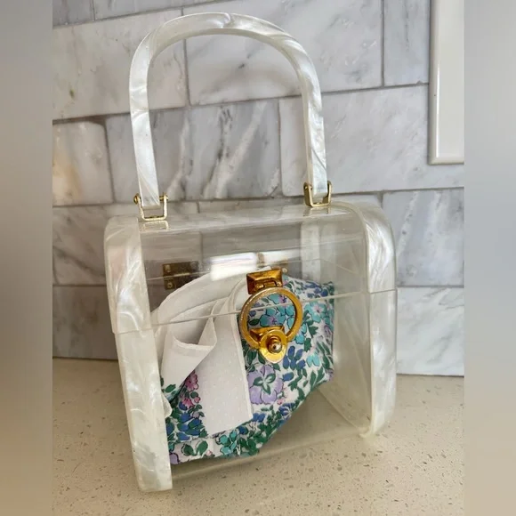 Vintage Lucite Box Purse Pearl White & Clear Miami Stylecraft Style - Picture 5 of 13